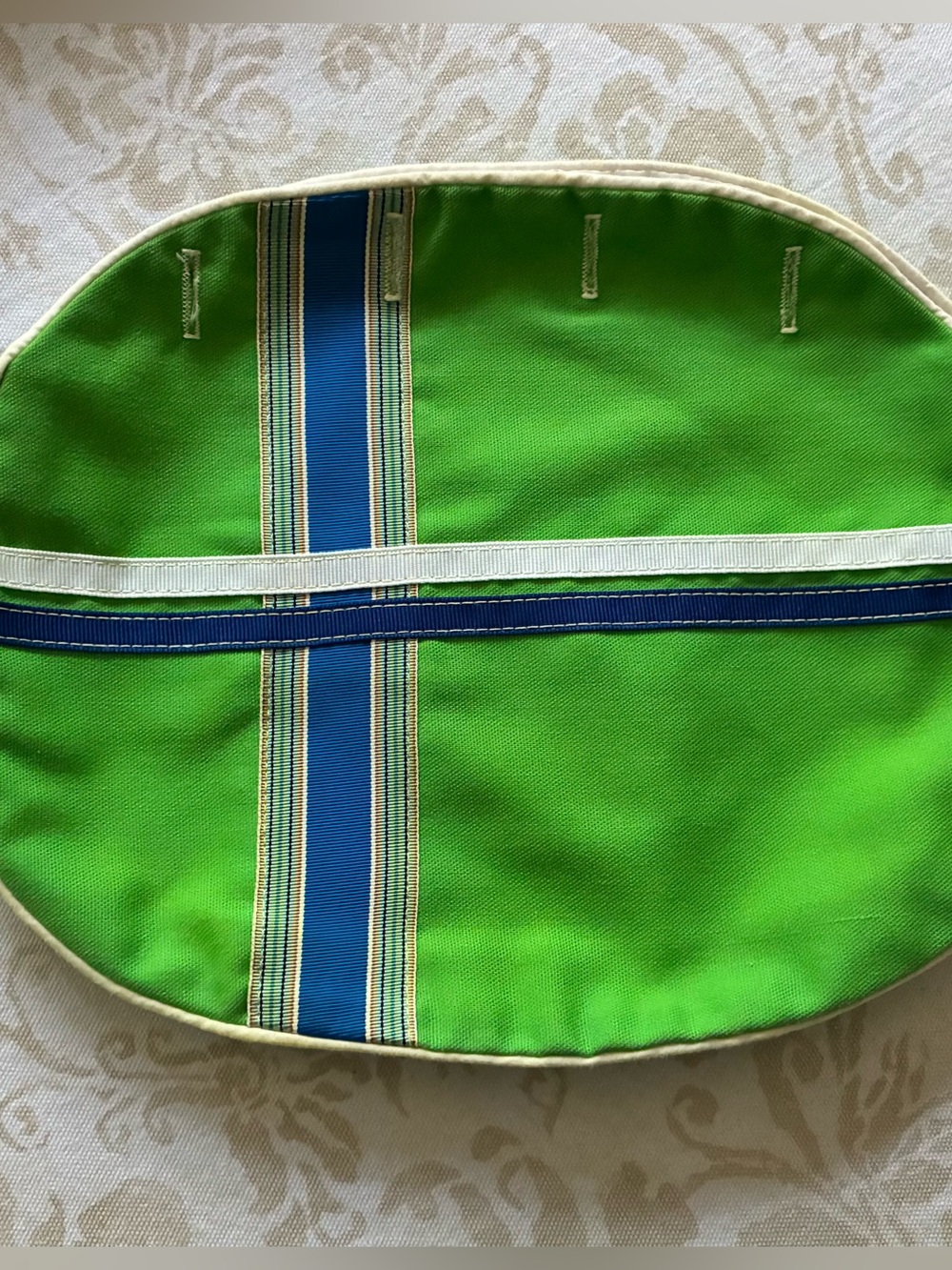 Bermuda Bag Cover Kelly Green Blue & White Ribbon 4 Button Preppy Vintage